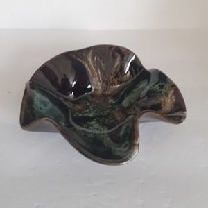Hand Thrown Pottery Dish/ Ashtray Artist Signed Eclectic Masculine Scalloped